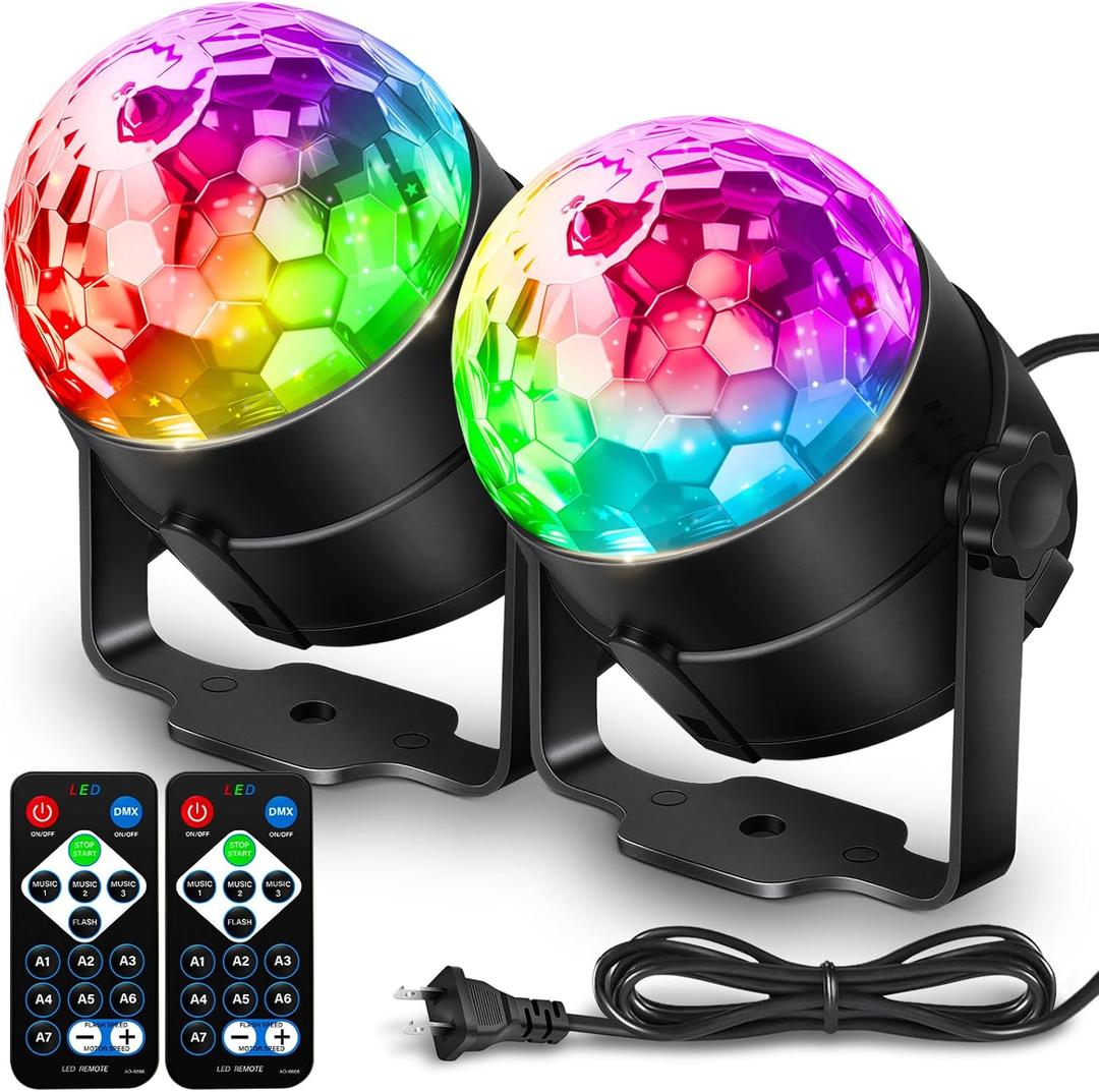 2 x NEQUARE Disco Ball DJ Party Lights Sound Activated with Remote Control Strobe Lamp 7 Modes Stage Light for Home Room Dance Parties Karaoke Halloween Christmas Birthday Decorations[2-Pack]