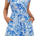 GUBERRY Women's Summer Dress with Pocket Elastic Shoulder V-Waistline Square Neck Mini Cute Floral Sundresses