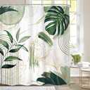 Sage Green Boho Shower Curtain Mid Century Modern Abstract Tropical Palm Leaves Minimalist Gold Olive Geometric Plant 72Wx72H Bathroom Decor Bath Curtain Liner Fabric Polyester 12 Pack Hooks