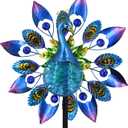 Peacock Metal Wind Spinners Outdoor, 360 Degree Rotation Kinetic Windmill Sculptures with 4 Prong Stake for Yard, Garden, Lawn Decor, 12.5" W x 48.4" H