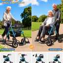 Foldable 2-in-1 Rollator Walker for Seniors with Seat, Lightweight Transport Wheelchair Combo 300 lbs Capacity, All-Terrain Tires, Anti-Tip Brakes, Adjustable Height 33.5"-40"