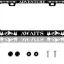 Adventure Awaits License Plate Frame Mountains License Plate Frames Personalise Stainless Steel Funny Design Compatible with Standard License Plate Holder for USA and Canada 6 X 12 with Screws