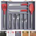 Kitchen Silverware Drawer Organizer and Storage Cabinet Utensil Rack Bathroom Counter Vanity Extra Large Big Cooking Drawer Organizers Countertop Pantry Storage Cabinet Best Kitchen Must Haves 2025 (9 Slots Expandable, Gray)