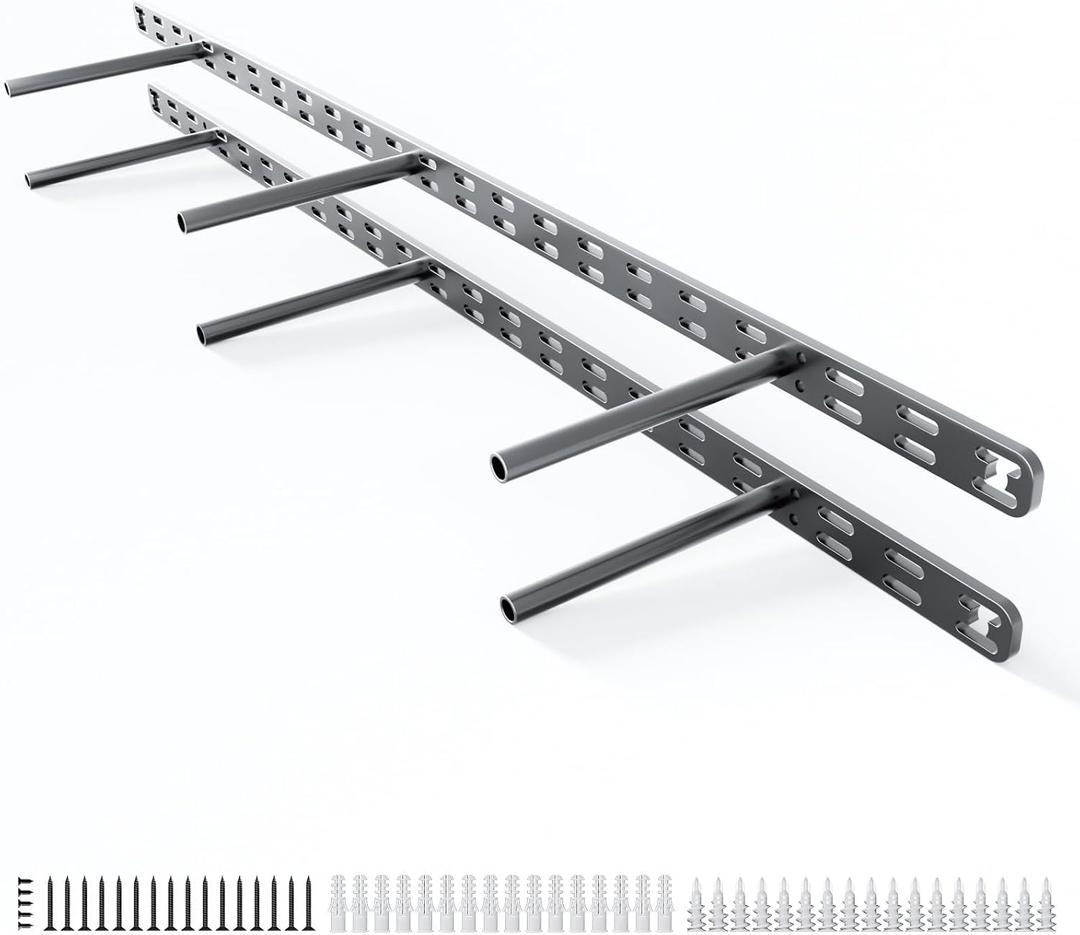 2pcs Floating Shelf Bracket Heavy Duty,Decorative Floating Shelf Hardware Hidden Black Metal Fireplace Mantel Brackets Without Jig (34"X6"X1.0" Without Tools)