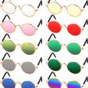10 Pieces Cat Dog Sunglasses Funny Pet Glasses Round Metal Small Classic Retro Sunglasses Pet Hippie Cute Dog Cat Cosplay Party Costume Photo Props Cosplay Glasses(Mixed Color)