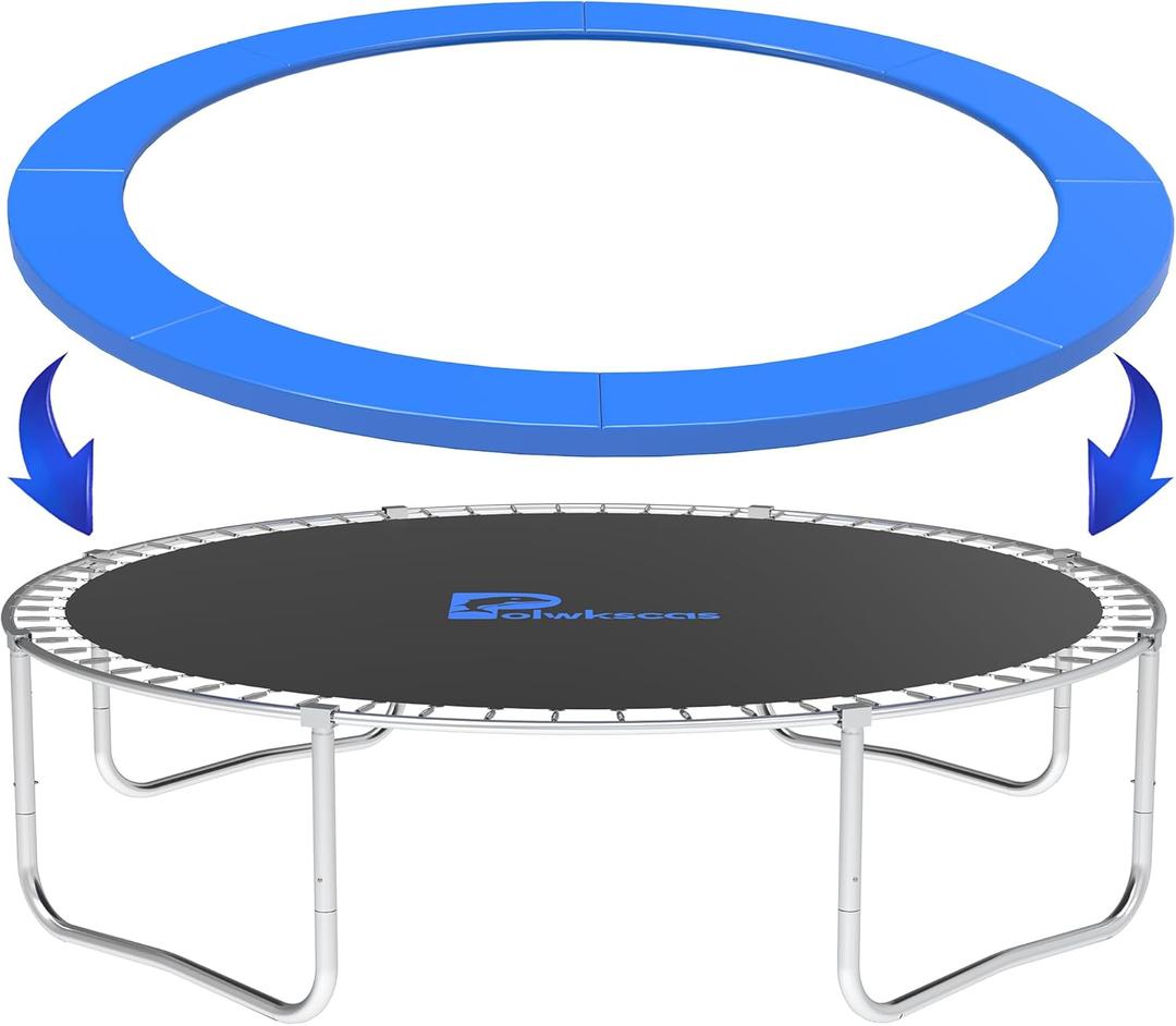Trampoline Pad, 10ft 12ft 14ft Trampoline Replacement Safety Pad, Waterproof and Tear-Resistant Safety Spring Cover Round Frame Pad, No Hole for Pole, Trampoline Pad Replacement (Blue)