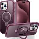 Magnetic Compatible with iPhone 15 Pro Case with Stand [Military Grade Drop Tested][Compatible with Magnet] Ring Translucent Slim Hard Back Soft Edge, Red