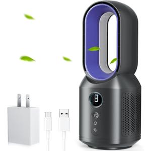 Let'me 13 Inch Desk Fan, Bladeless Table Fan, 106 Oscillating Fan Touch Control with 3 Speeds and Night Light, Small Quiet Desk Fan for Personal, Office, Nightstand (Grey)