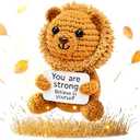 PICKLE BUDDIES Positive Crochet Animals Lion - Handmade Emotional Support Crochet Doll Desk Decor Pickle Gifts Emotional Support Plush for Anxiety & Stress Relief Love Gift