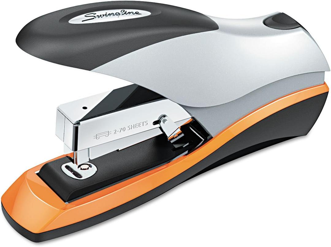 Swingline Stapler, 70 Sheet Capacity, Optima 70, Jam Free, Reduced Effort, Soft Grip, Metal, Silver/ Black/ Orange (87875)