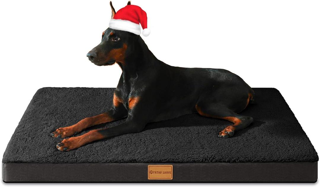 Patas Lague Orthopedic Dog Bed Large Sized Dog 36''X24'',Soft Waterproof Egg Crate Foam Medium Pet Crate Beds Mat with Removable Washable Cover and Non-Slip Bottom, Black
