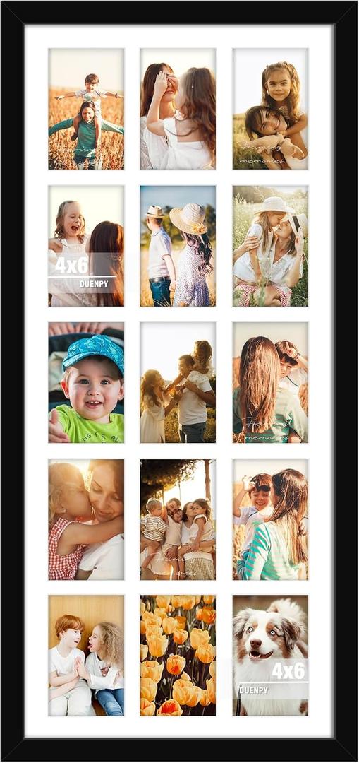 DUENPY 14x32 Picture Frame 4x6 Collage Picture Frame Displays Fifteen 4x6 inch Photos Collage Wall Decor Wall Hanging Black