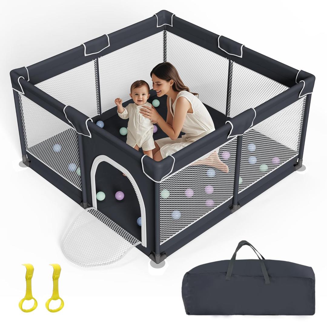Playpen for Babies and Toddlers, Large Baby Playpen, Baby Playard, Indoor & Outdoor Play Pen, Sturdy Safety Play Yard with Soft Breathable Mesh (Black) (Regular 50"50")