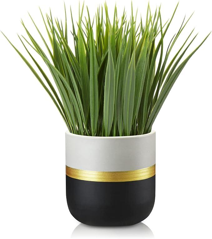 Hollyone Artificial Plants Small Faux Plant Decor Fake Potted Plant Faux Plants in Pots Fake Grass Pot for Home Table Office Desk Room Bathroom House Indoor Decorative Gifts