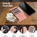 Compatible with Samsung Galaxy Note 20 Ultra 5G Wallet Case with Card Holder RFID Blocking Zipper PU Leather Case Flip Protective Cover Wrist Strap Credit Card Slots Men Women,Rose Gold