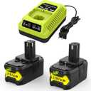 2Pack Replacement for Ryobi 18V Battery P108 P104 P105 P102 P103 P122 P109 Li-ION Compatible with Ryobi 18V ONE+ System Cordless Power Tools with P117 Charger for Ryobi 18V Lithium Batteries