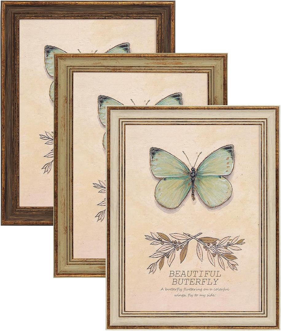 XUANLUO 3 Pack 8x10 Inch Farmhouse Rustic Picture Frame Sets Distressed Farmhouse Plastic Frame with HD plastic cover for Wall Mount or Tabletop Display (8x10, Multicolour)