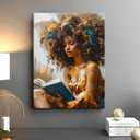Framed Canvas Wall Art Reading Black Women Painting Print Abstract Poster Gallery Style Modern Figurative Picture 16x24 Inch Ready To Hang