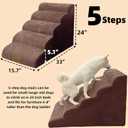 Dog Stairs & Pet Ramp for Small/Large Dogs to High Beds/Couches - 5 Steps 24-inch Height for 18-30 inch Furniture, 2 Washable Covers (Brown, Grey), Non-Slip Balanced 33D Design for Old Dogs & Cats