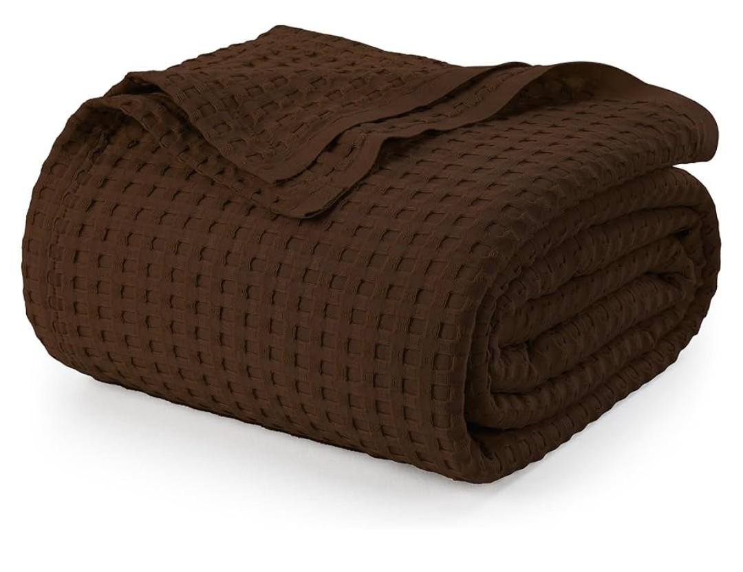 Utopia Bedding Brown 100% Cotton Waffle Blanket 300 GSM [Twin - 90x72 Inch] Soft Lightweight Breathable Bed Blanket for All Season