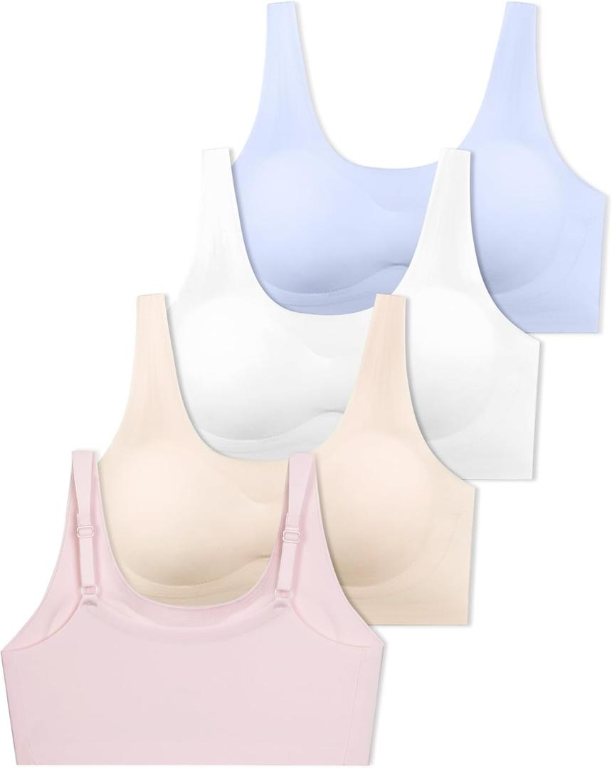 SALIA GIRL Training Bras for Girls 10-16 with Adjustable Straps, Tween Sports Seamless Bras with Removeable Pads (Large, Pink/Blue/White/Beige) SALIA GIRL Training Bras for Girls 10-16 with Adjustable Straps, Tween Sports Seamless Bras with Removeable Pads (Large, Pink/Blue/White/Beige)
