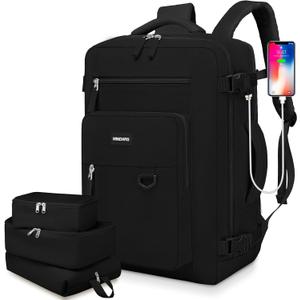 Travel Backpack for Women Men, Flight Approved Carry On Backpack with Shoe Pouch, TSA Personal Item Travel Bag Large Luggage Backpack Fits 17 Inch Laptop for Weekender Overnight, Black (18.5 Inch, Black With 3 Packing Cubes)