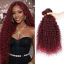 Jerry Curly Human Hair Bundles 99J Burgundy 26 28 30 Inch 12A Brazilian Virgin Remy Hair Extensions 3 Bundles Tight Bouncy Curly Weave for Black Women