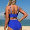 ZAFUL High Waisted Bikini Sets for Women Twist Front Ruched Color Block Two Piece Swimsuits Tummy Control Bathing Suit, M