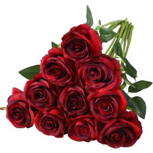 Nubry Artificial Silk Rose Flower Bouquet Lifelike Fake Rose for Wedding Home Party Decoration Event Gift 10pcs (Red)