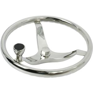 Stainless Steel 3 Spoke Boat Steering Wheel 15-1/2" Dia with 5/8"-18 Nut & Turning Knob