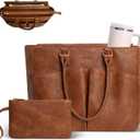 Laptop Tote Bag for Women Leather Work Bags, Large Teacher Bag Capacity With Large Cup Holder for Women, Nurse (15.6inch, Brown)