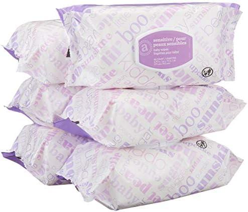 Amazon Elements - Baby Wipes, Sensitive, Unscented, Flip-Top Packs, 480 Count (6 Packs of 80) (BEST IF USED BY: 12/10/20)
