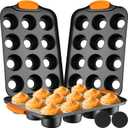 Uiifan 3 Pack Mini Cheesecake Pans Removable Bottom 12 Cavity Mini Cupcake Pan with Silicone Handle Nonslip Anti Heat Nonstick Carbon Steel Muffin Mold 13 x 8 Baking Molds(Orange)