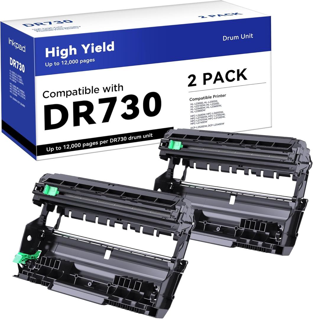 iNKPAD DR730 Drum Unit Compatible Replacement for DR-730 Drum Units to use with MFC-L2710DW MFC-L2750DW HL-L2390DW HL-L2395DW HL-L2350DW DCP-L2550DW HL-L2370DW Printers (2 Drum, NOT Toner)