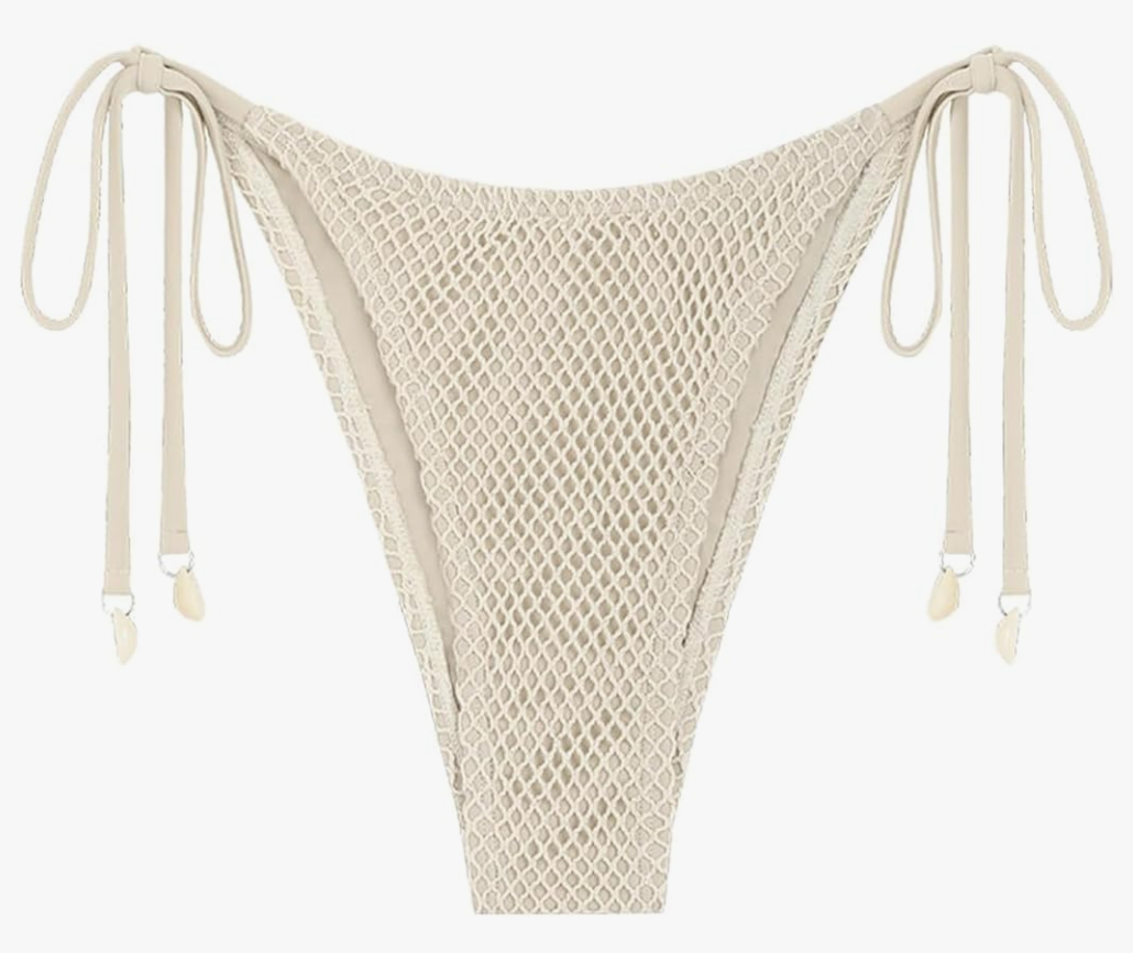 ZAFUL Bikini Bottoms for Women Fishnet Tie Side String Bathing Suit Bottoms Tanga High Cut Swimsuit Bottom, SIZE S