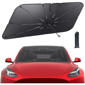 Tesla Model 3/Y Windshield Sunshade - 2025 Upgrade Foldable Sunshade Umbrella, 5-Layer UV Block, 10-Rib Frame, Fits Tesla Model 3/Y (2017-2025) Interior Sun Protection, Tesla Accessories