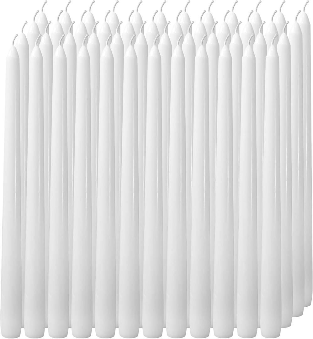 48 Pack White Taper CandlesTaper Candles 10 Inch DriplessUnscented & Smokeless Candlesticks Bulk7-8 Hours Long Burning Tall CandlesIdeal for Christmas Weddings Parties Dinner