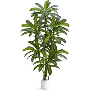 UPBUD Artificial Dracaena Tree, 6FT Tall Fake Plant, Faux Yucca Floor Plant | Fake Dracaena Tree with White Planter, Artificial Tropical Silk Plants For Outdoor Indoor House Living Room Office Decor