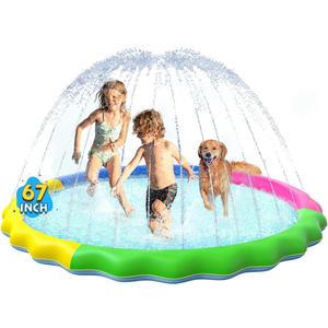 VISTOP Non-Slip Splash Pad for Kids and Dog, Thicken Sprinkler Pool Summer Outdoor Water Toys - Fun Backyard Fountain Play Mat for Baby Girls Boys Children or Pet Dog (67 inch, Red&Yellow&Green&Blue)