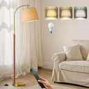 62.5" Gold Floor Lamp for Living Room Dimmable Standing Lamp with Remote & Foot Switch, 3 Color Temperatures Arc Tall Lamp Wood Mid Century Modern Floor Lamps for Bedroom Office, 9W Bulb Included