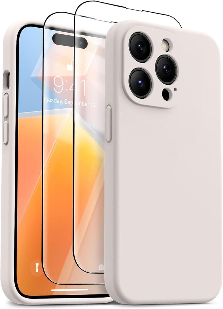 OTOFLY Designed for iPhone 14 Pro Max Case, Liquid Silicone Case with 2 Pack Tempered Glass Screen Protector, Upgraded Camera Protection, Anti-Scratch Soft Microfiber Lining, 6.7 inch