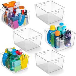 ClearSpace Clear Plastic Storage Bins XL 6 Pack Perfect Kitchen or Pantry Organization Fridge Organizer and Storage Bins, Cabinet Organizers