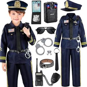 Police Officer Costume for Kids, Cop Costume Outfit Set with Accessories, Kids Halloween Costumes for Boys Girls, Police Costume Role Play Kit for Halloween Career Day, Size M