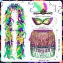 4 Pieces Mardi Gras Costume Accessory Set Sequin Mask Sequins Tassel Wrap Skirt Belly Dance Skirt Faux Feather Headband Feather Boa Mardi Gras Outfits for Women Girls Disco Carnival Party Yellow (Yellow)