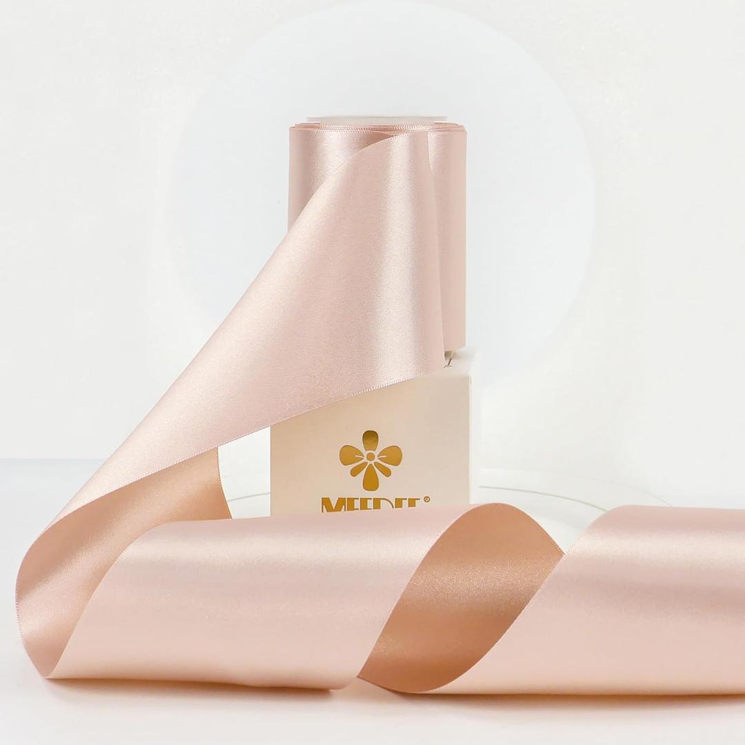 MEEDEE Rose Gold Satin 3 Inch Ribbon Lux Double Faced Satin Ribbon Christmas By 10 Yards Tree Ribbons Rose Gold Ribbons for Christmas Tree, Weddings, Flower Bouquet
