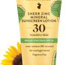 Babo Botanicals Zinc Sunscreen Lotion SPF 30 with 100% Mineral Actives, NonGreasy, WaterResistant, FragranceFree, Vegan, For Babies, Kids or Sensitive Skin, Clear, 3 Fl Oz