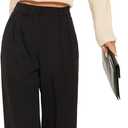 FUNYYZO Wide Leg Pants Women's High Elastic Waisted in The Back Business Work Trousers Long Straight Suit Pants (Black)