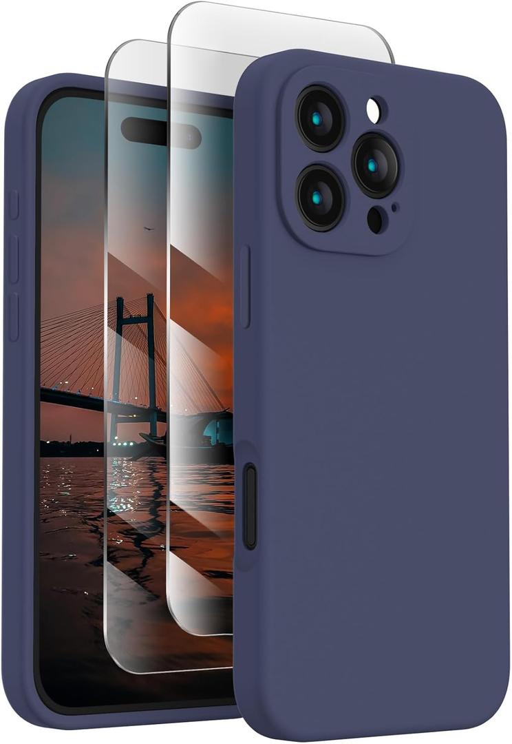 FireNova Designed for iPhone 16 Pro Case, Silicone Upgraded [Camera Protection] Phone Case with [2 Screen Protectors], Soft Anti-Scratch Microfiber Lining Inside, 2024, Navy Blue