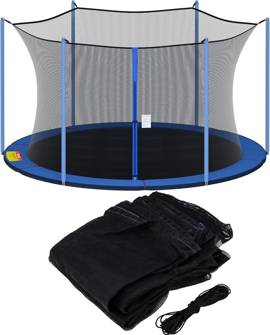 SPORTYOUTH Trampoline Netting Replacement for 6 Straight Poles 12ft Round Frame Trampolines, Safety Enclosure Net Breathable Weather & UV Resistant with Adjustable Straps, NET ONLY, Size: 12 feet - 6 Pole