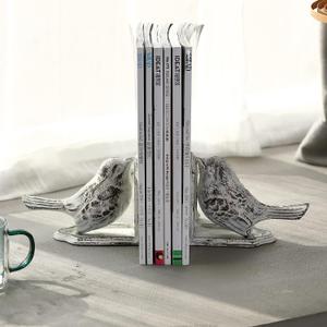 Jemeni Bird Book Ends for Shelves - Cute and Unique Bookends Decorative for Heavy Books - Heavy Duty Book Ends - White (one sided)